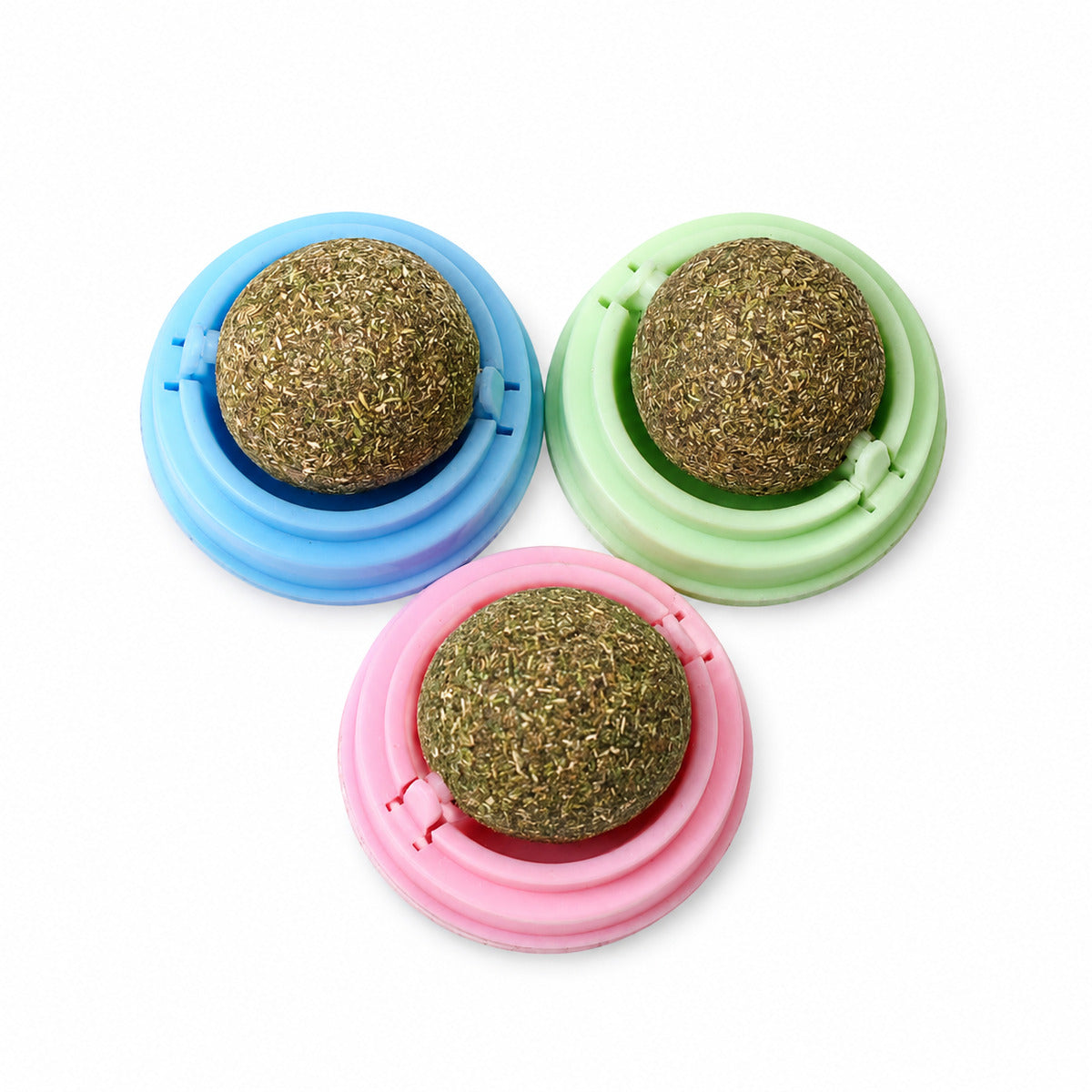 Jucărie Interactivă pentru Pisici, Minge Rotativă 360° cu Catnip Natural, Suport Autoadeziv și Capac, Multicolor
