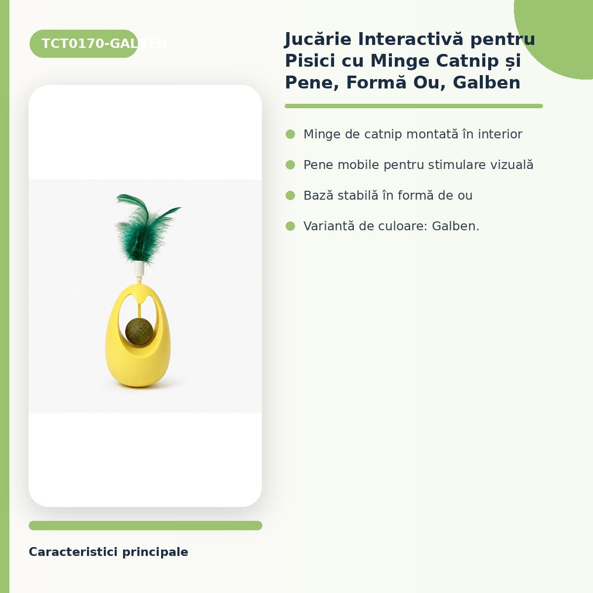 Jucărie Interactivă pentru Pisici cu Minge Catnip și Pene, Formă Ou, Galben – imagine 3