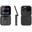 Telefon mobil mini cu ecran dublu, butoane mari, lanterna LED, camera foto, 2 x Nano SIM, player muzical, radio, negru