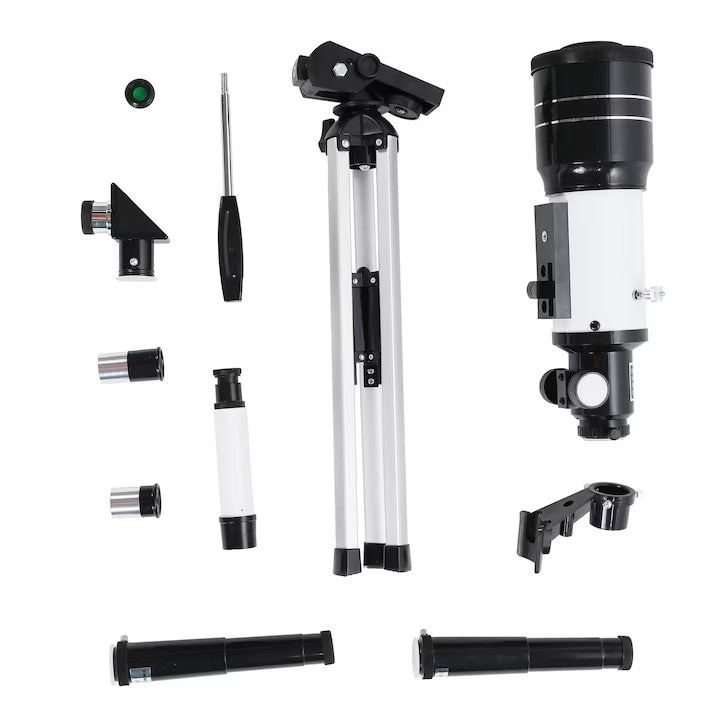 Telescop astronomic, cu obiectiv Barlow, maneta de control, adaptor smartphone, trepied de sustinere, marire 18X la 180X, negru/argintiu