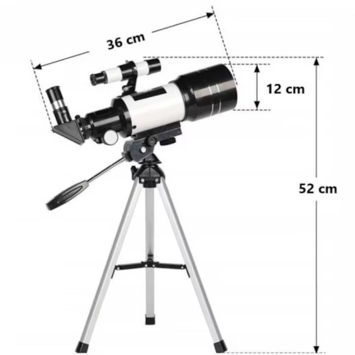 Telescop astronomic, cu obiectiv Barlow, maneta de control, adaptor smartphone, trepied de sustinere, marire 18X la 180X, negru/argintiu