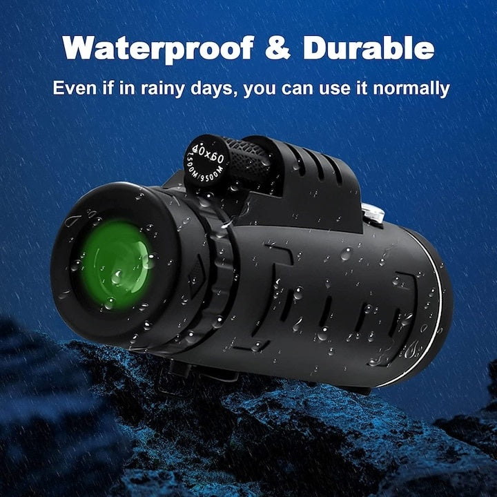 Telescop monocular HD 40*60, rezistent la praf si apa, compatibil smartphone, din plastic rezistent, negru