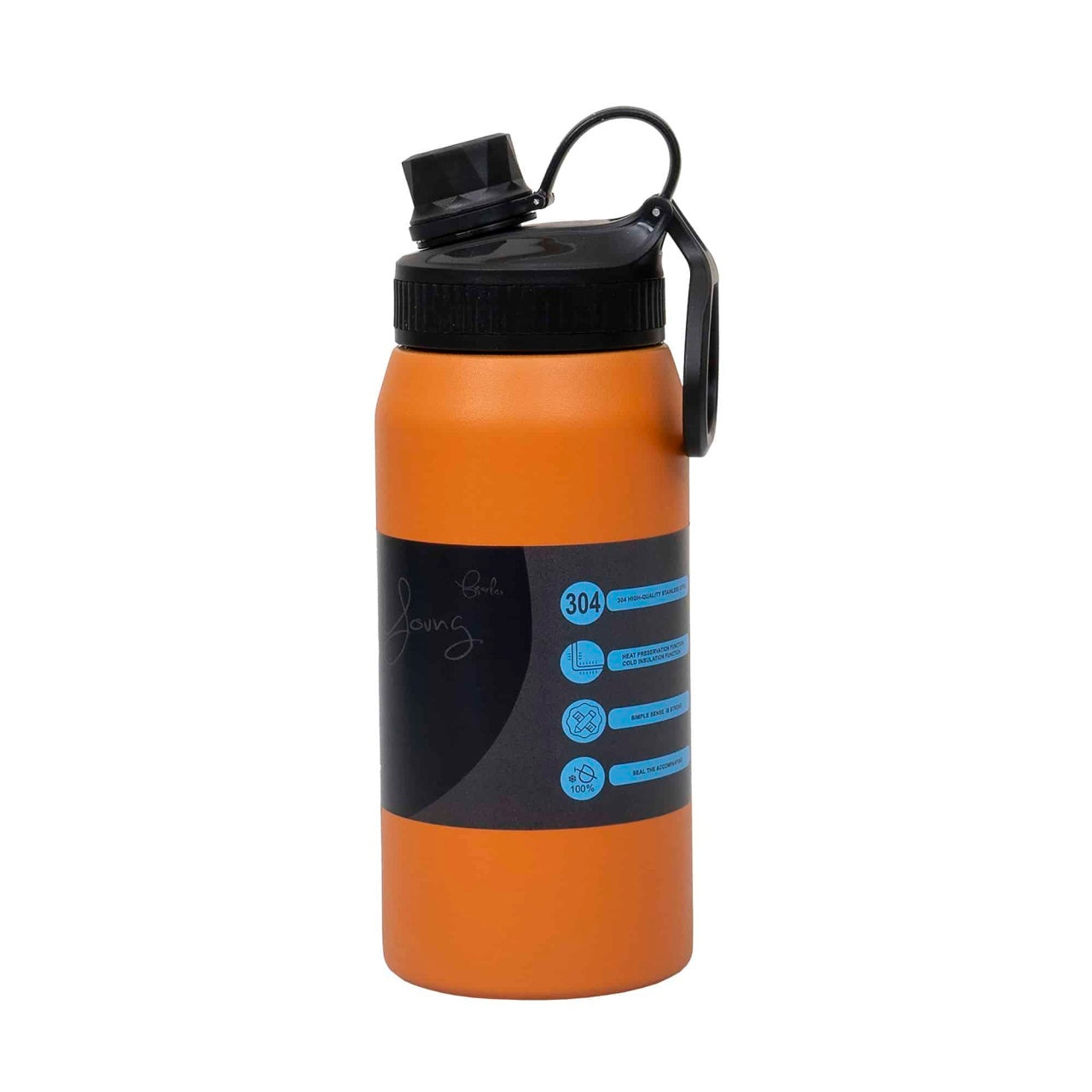 Termos 600ml cu interior inox, model sticla, portocaliu