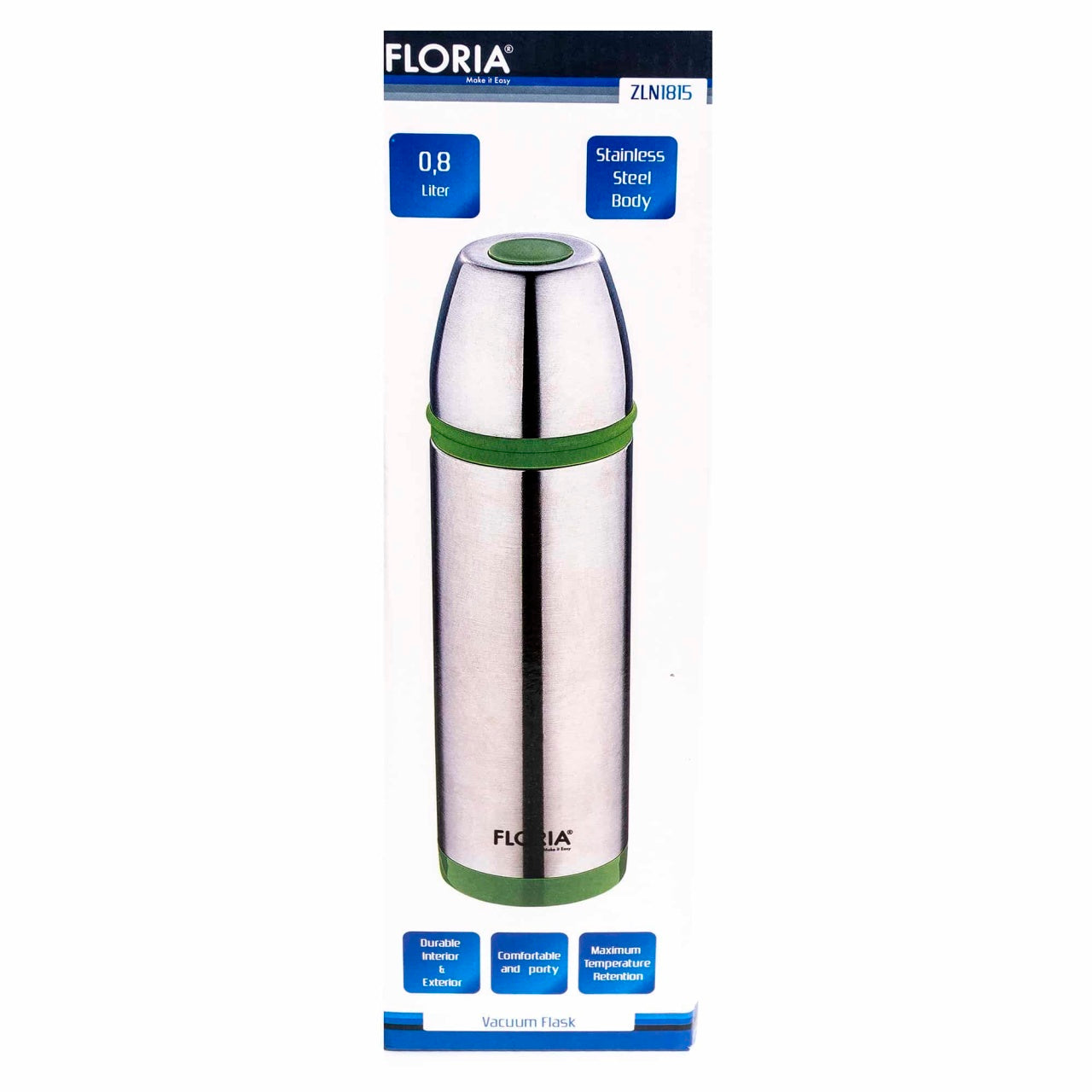 Termos inox 0.8L cu capac pahar si buton antiscurgere, retine temperatura 24h