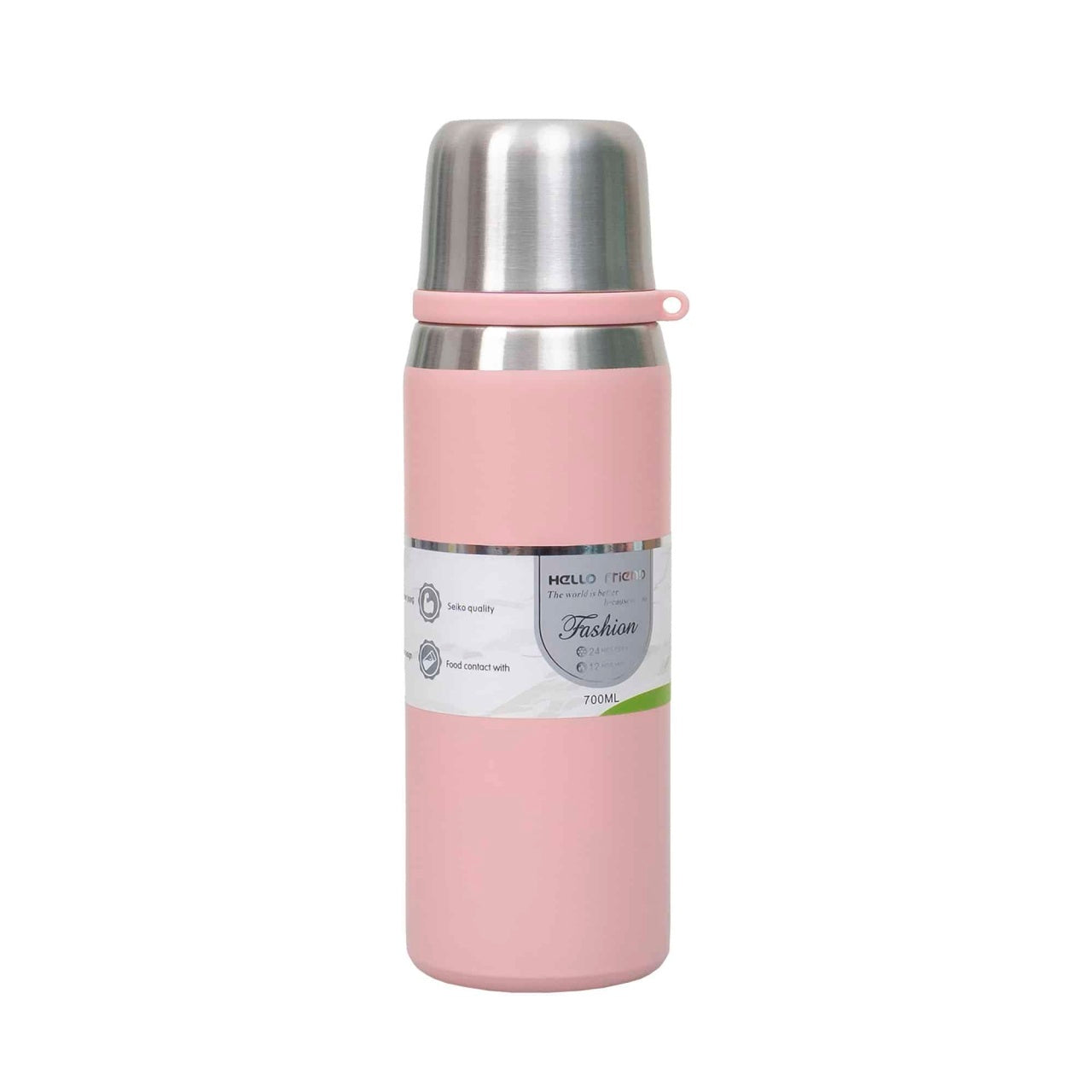 Termos interior inox 700ml cu capac pahar si sita, roz