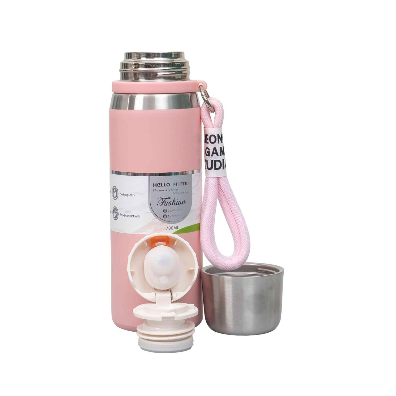 Termos interior inox 700ml cu capac pahar si sita, roz