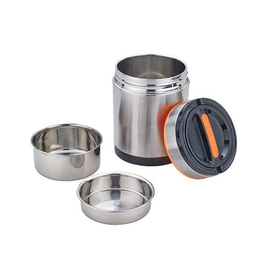 Termos pentru mancare, cu 3 straturi, din inox, capacitate 1, 4L, capac cu inchidere etansa, maner pentru transport, argintiu