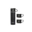 Termos portabil 400ml cu 3 cesti, interior inox, negru, pastrare temperatura lunga