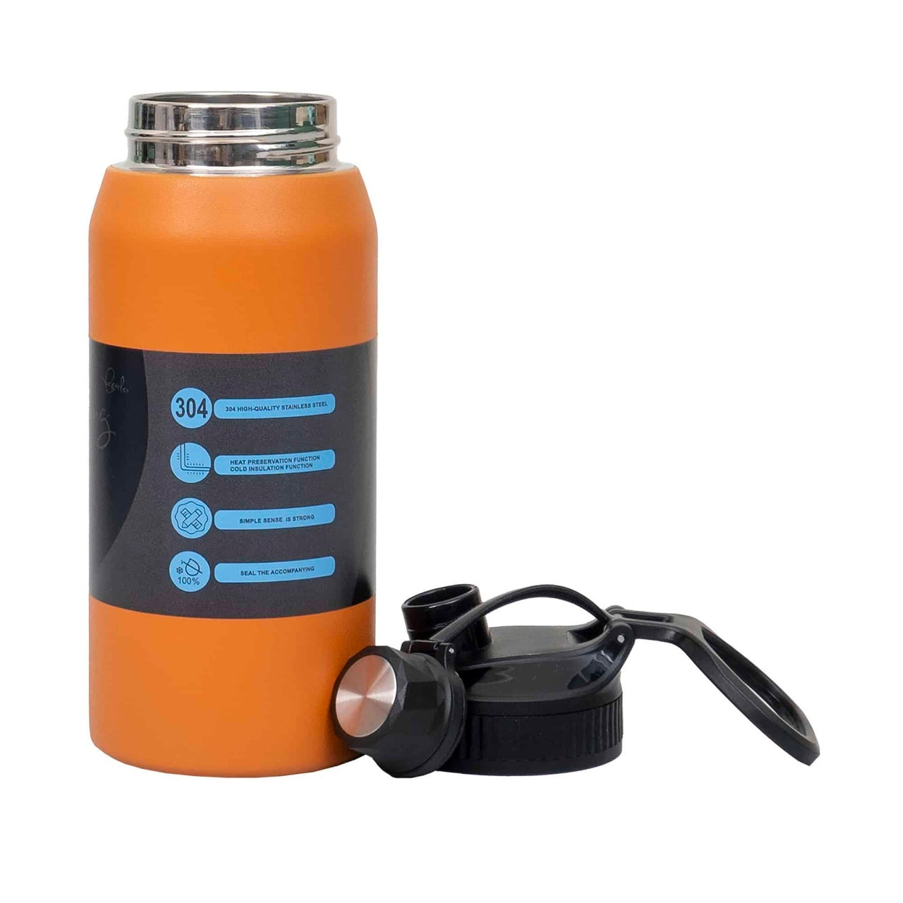Termos sport 600ml, interior inox, model sticla, portocaliu
