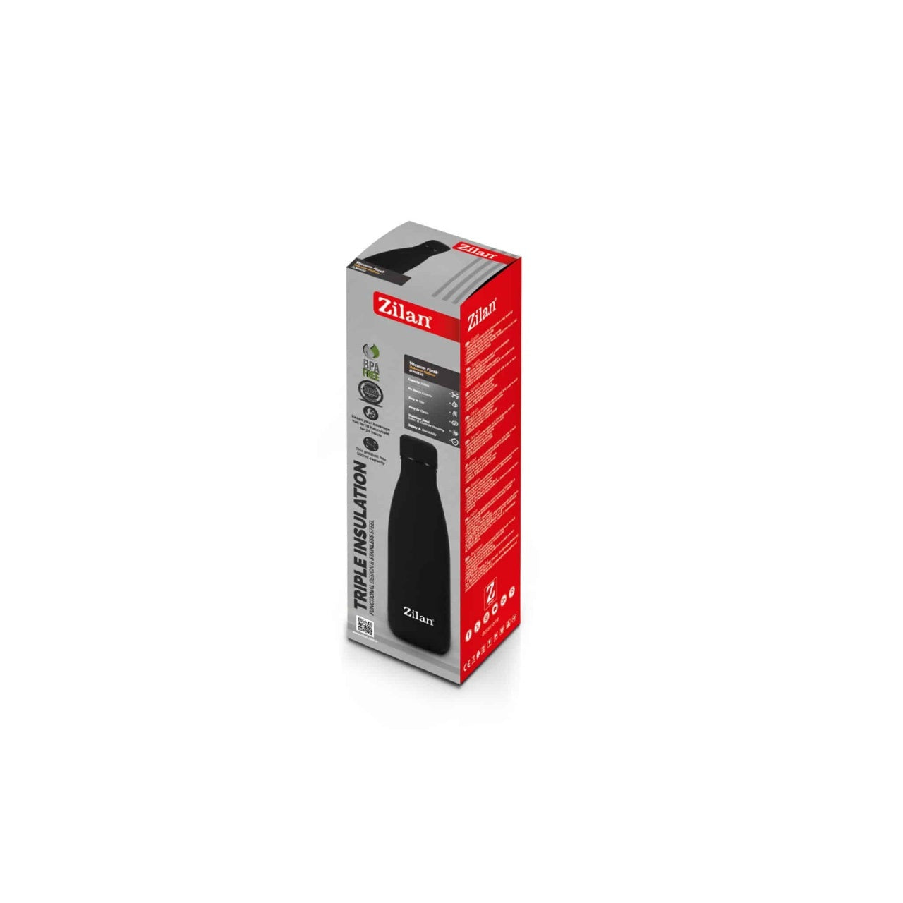 Termos sticla cu interior inox 500ml, negru, mentine cald/rece