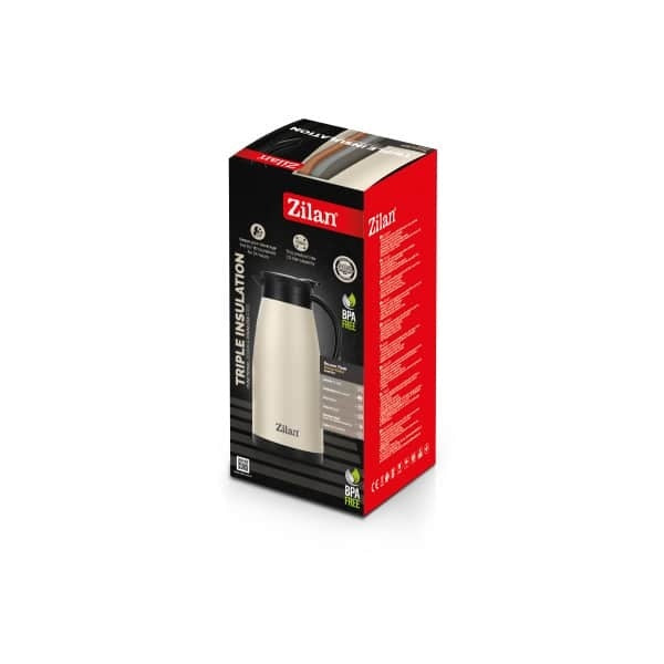 Termos tip ceainic, capacitate 1.5L, crem, otel inoxidabil, pereti dubli