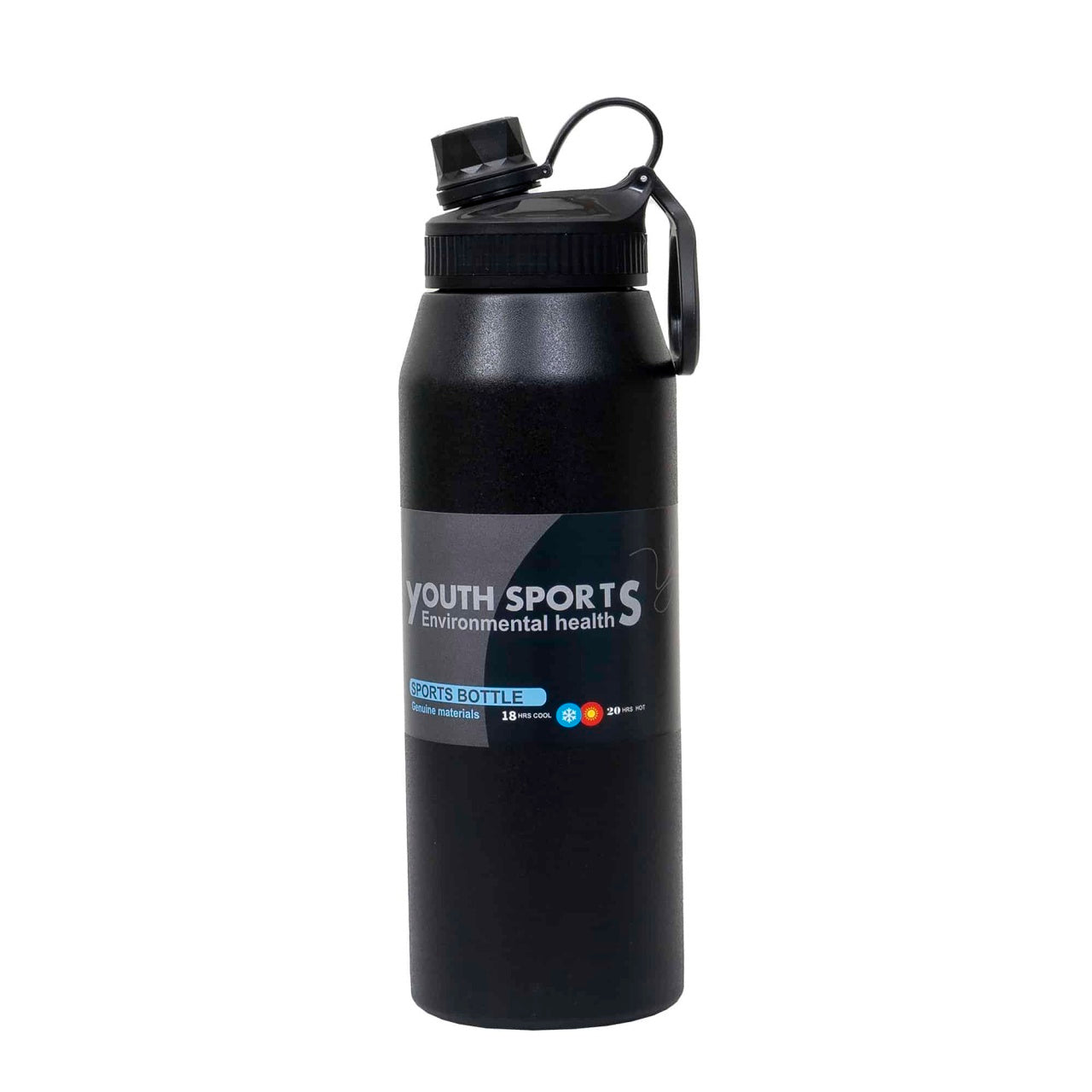 Termos YOUTH SPORTS 1L, interior inox, model sticla, negru