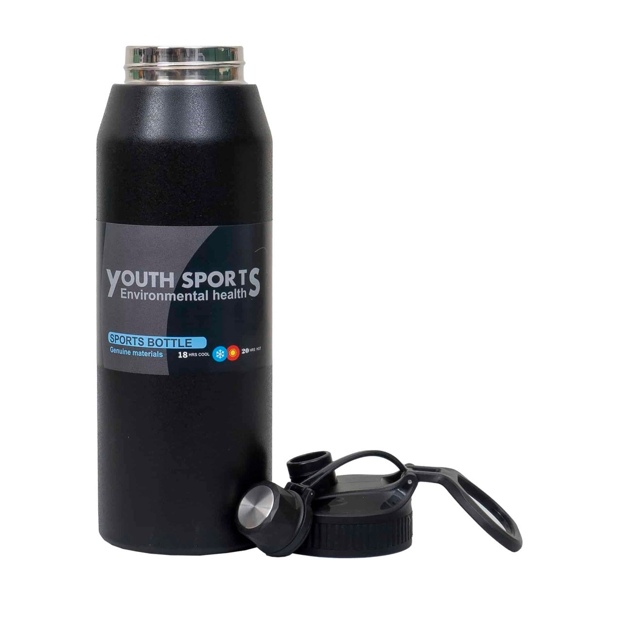 Termos YOUTH SPORTS 1L, interior inox, model sticla, negru