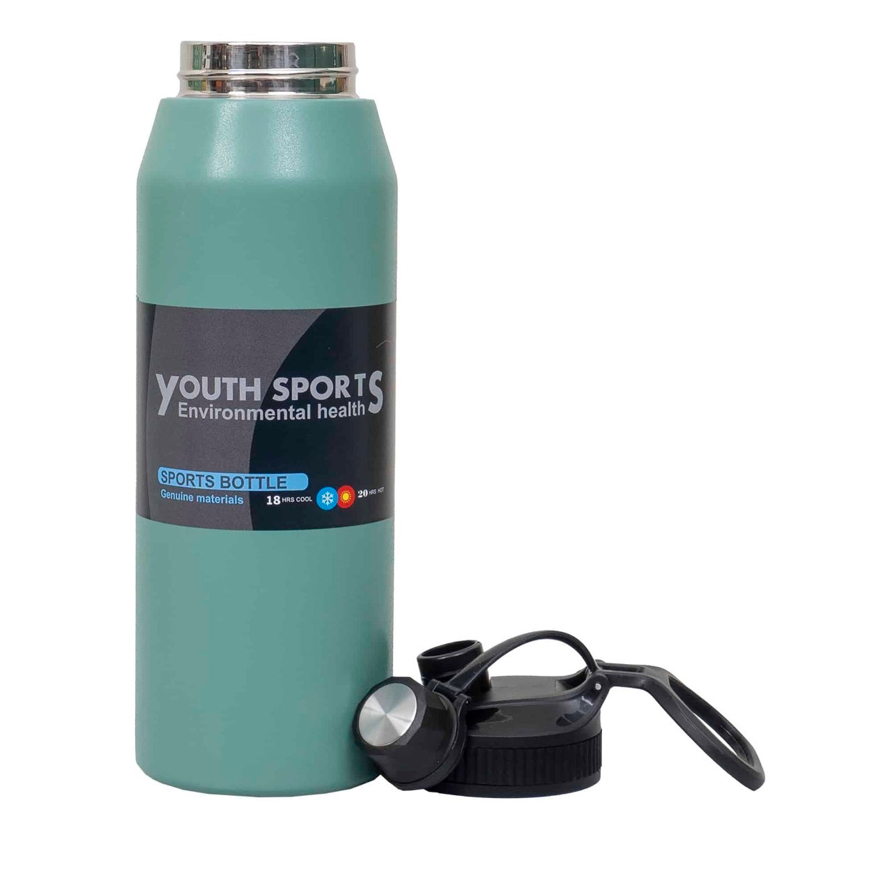 Termos YOUTH SPORTS 1L, interior inox, model sticla, verde