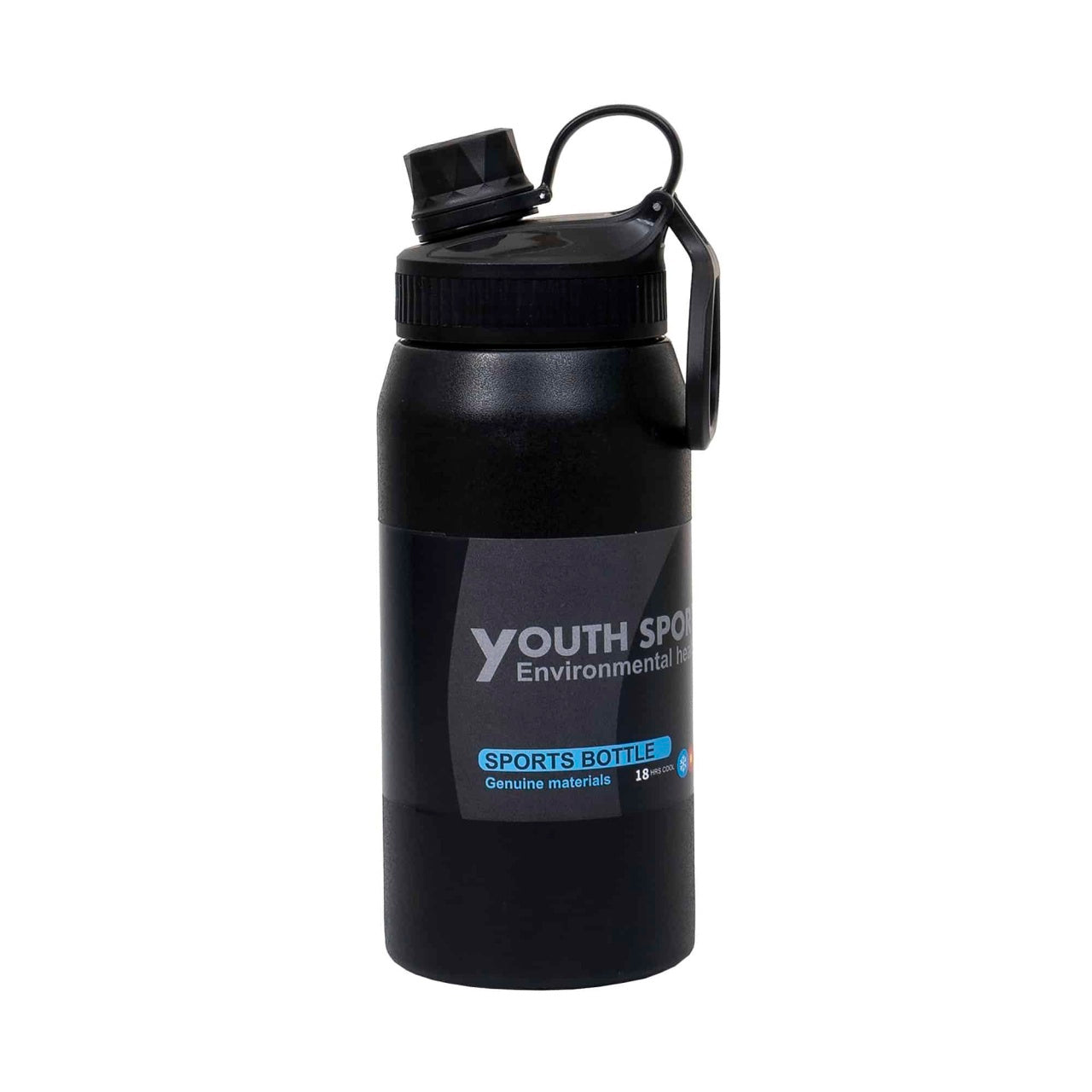 Termos YOUTH SPORTS 600ml, interior inox, capac negru, model sticla