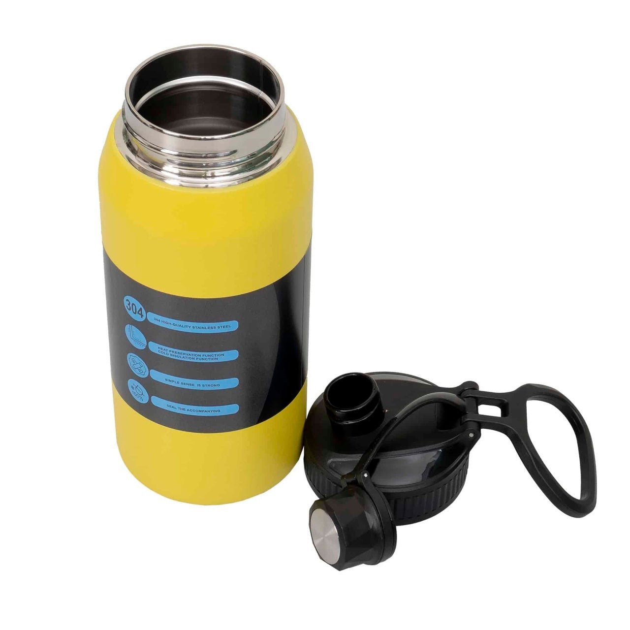 Termos Youth Sports 600ml, interior inox, model sticla, galben