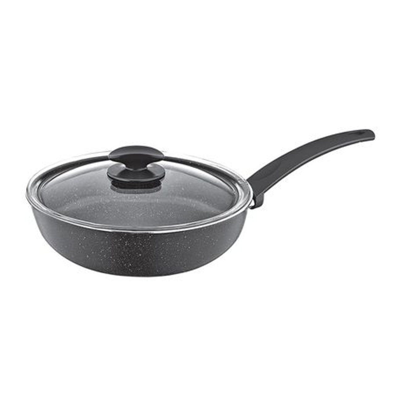 Tigaie aluminiu 26 cm cu capac si strat granit, maner fix negru