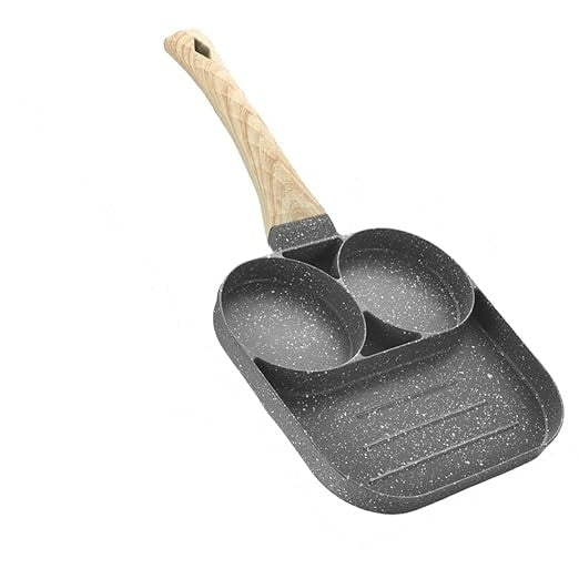 Tigaie cu 2 forme pentru oua si mini grill, antiaderenta, cu maner rece, compatibila cu toate sursele de caldura, gri