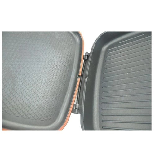 Tigaie dubla grill, interior antiaderent, manere din bachelita, confectionata din aluminiu, negru
