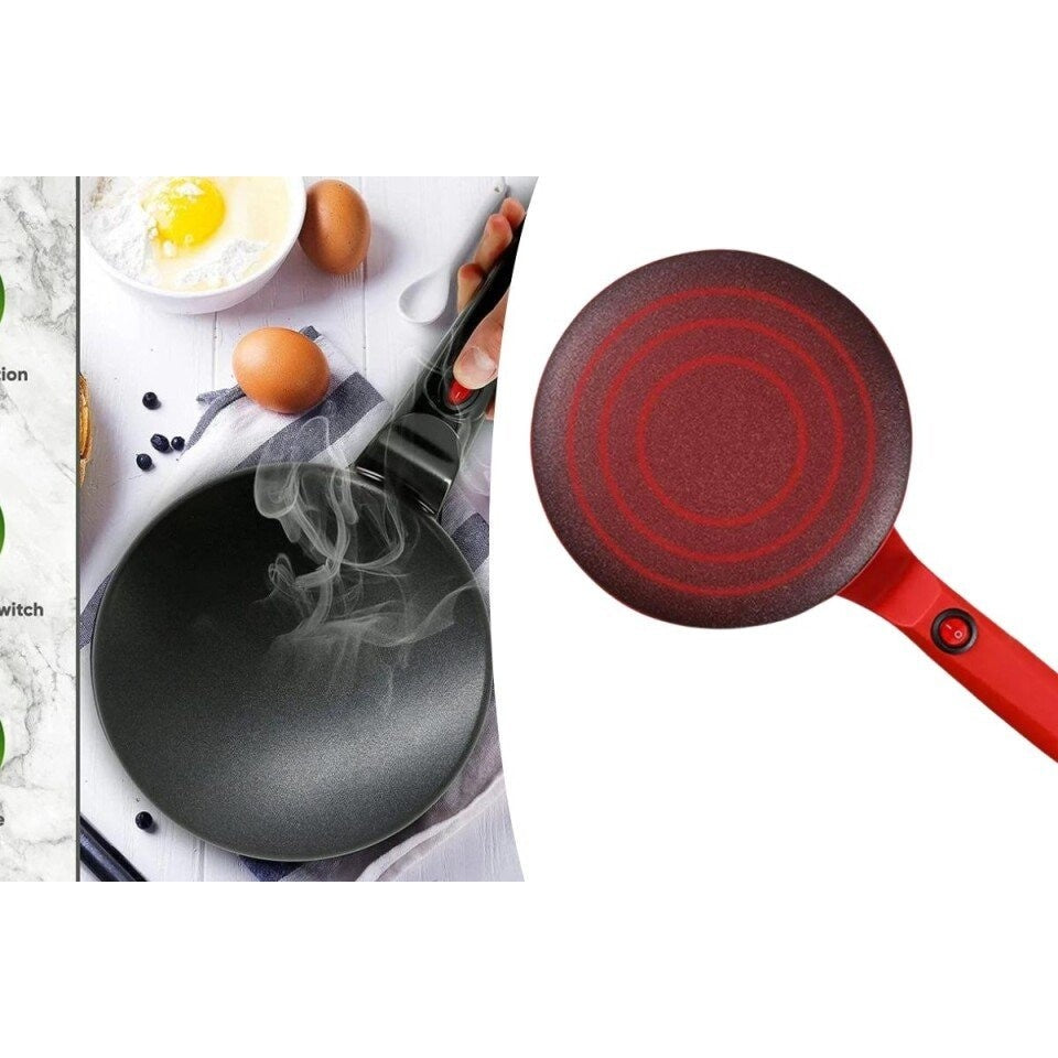 Tigaie electrica pentru clatite, diamentru de 20 cm, putere 700W, suprafata de gatire antiaderenta, cu picioruse antialunecare, rosu/negru