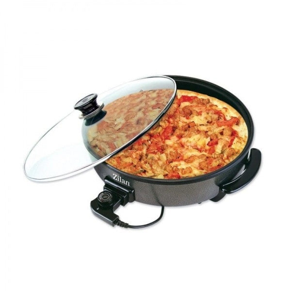 Tigaie electrica rotunda 38 cm cu termostat si capac de sticla, putere 1500W