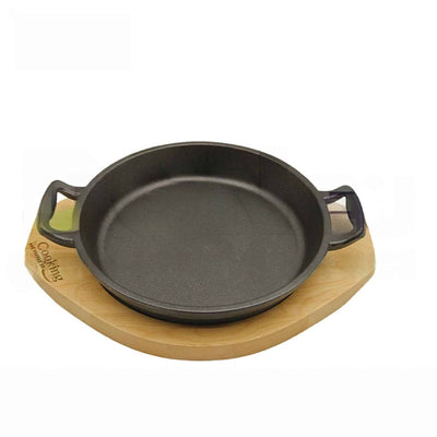Tigaie fonta pura cu suport din lemn, diametru 20 cm, rezistenta si durabilitate