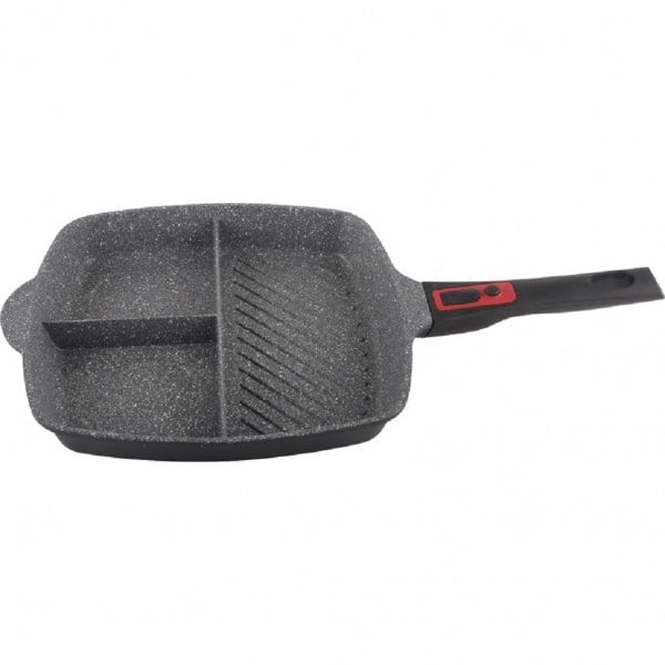 Tigaie grill 3in1 aluminiu 28 cm cu interior granit si maner detasabil soft touch