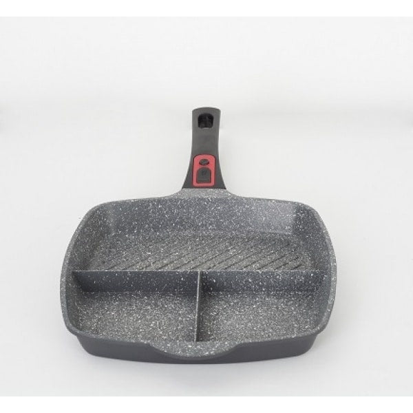 Tigaie grill 3in1 aluminiu 28 cm cu interior granit si maner detasabil soft touch