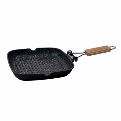 Tigaie grill aluminiu 24 cm cu interior granit si maner pliabil