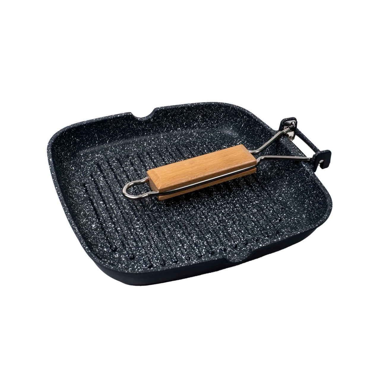 Tigaie grill aluminiu 24 cm cu interior granit si maner pliabil