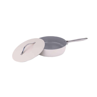Tigaie inalta cu capac, interior ceramica, diametru 28 cm, crem