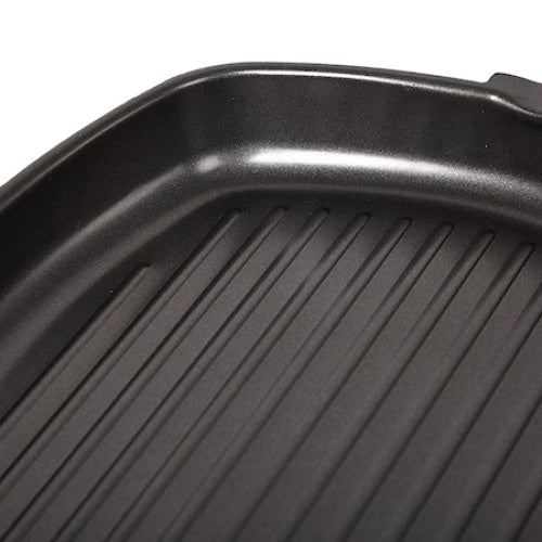 Tigaie tip grill, cu capac din sticla termorezistenta, dimensiuni 28x28 cm, cu maner din lemn, negru