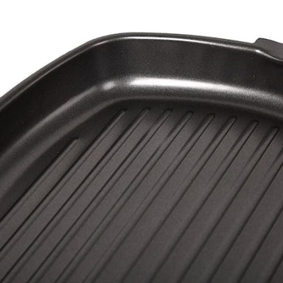 Tigaie tip grill, cu capac din sticla termorezistenta, dimensiuni 28x28 cm, cu maner din lemn, negru