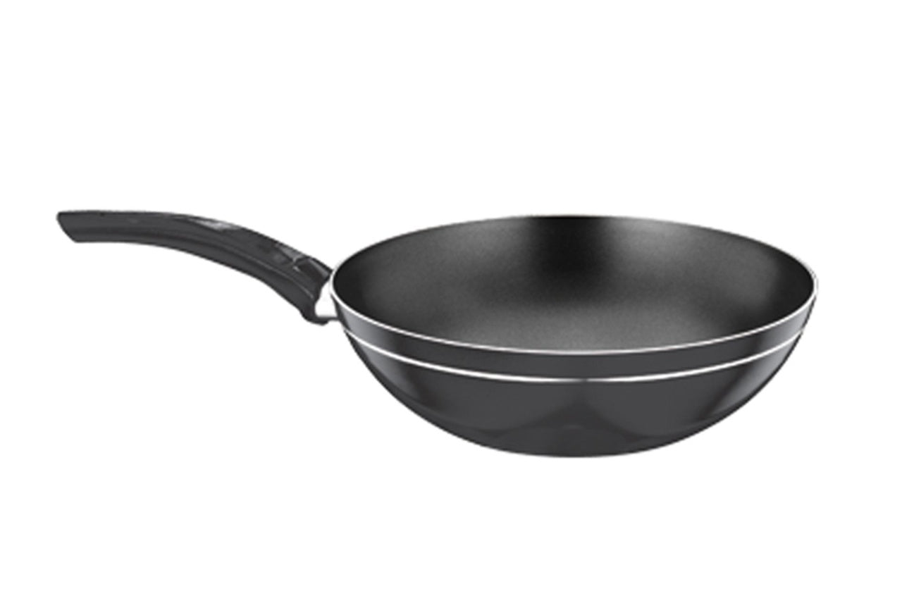 Tigaie wok aluminiu 28 cm cu strat neaderent si coada ebonita, neagra