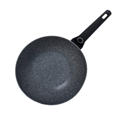 Tigaie wok aluminiu 28 cm, interior granit, maner soft touch, adancime 9 cm