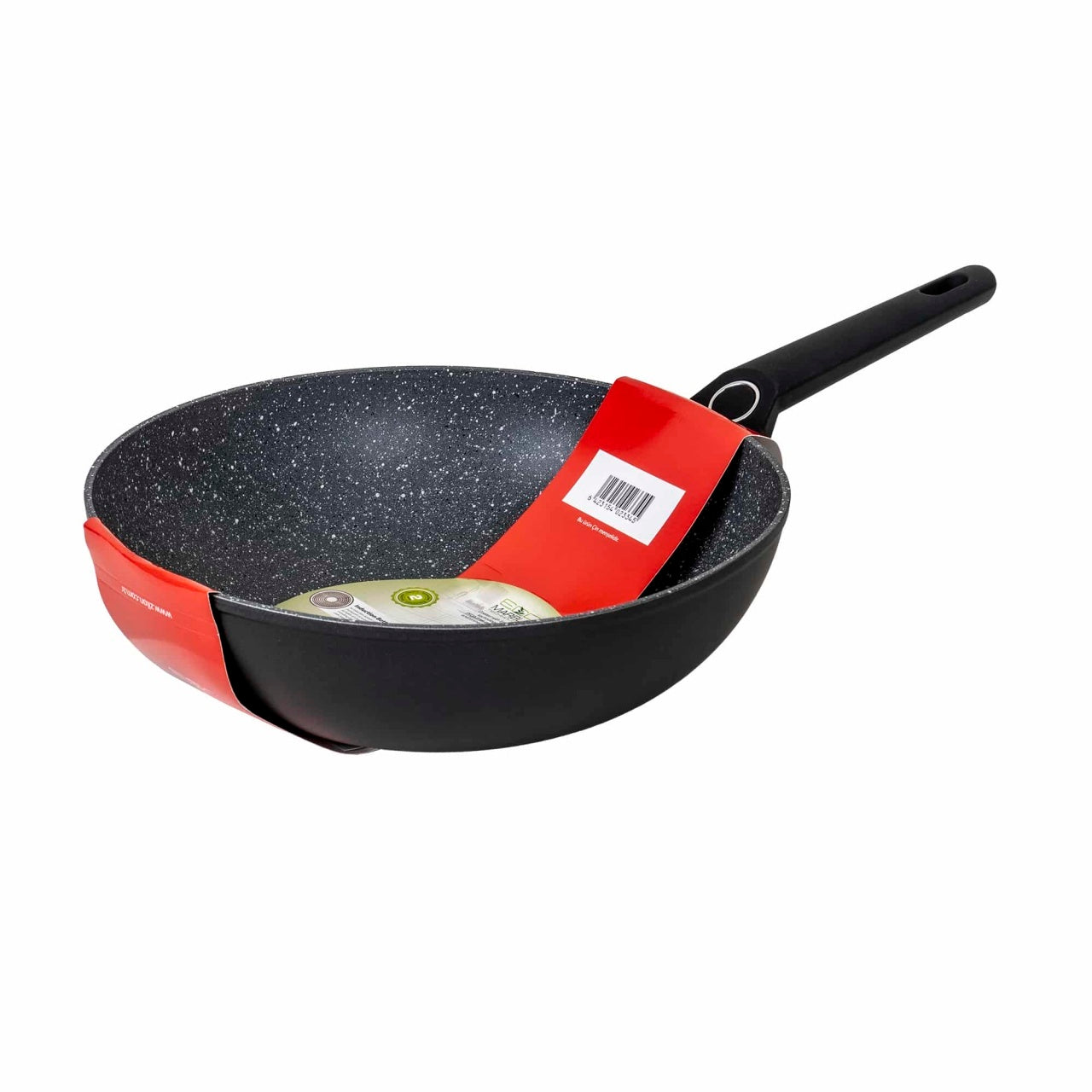 Tigaie wok aluminiu 28 cm, interior granit, maner soft touch, adancime 9 cm