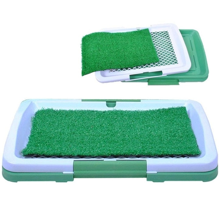 Toaleta Tip Litiera, pentru caini si pisici, cu covoras din iarba artificiala, din ABS, pentru casa sau terasa, verde
