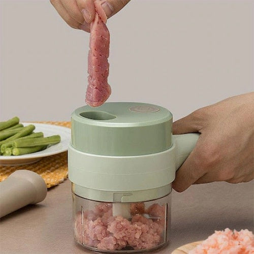 Tocator 4 in 1 pentru alimente, ideal pentru taiere carne, legume, fructe, electric, verde