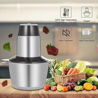 Tocator electric multifunctional, capacitate 3L, putere 250W, cu bol din inox, cu 4 lame din otel inoxidabil, gri