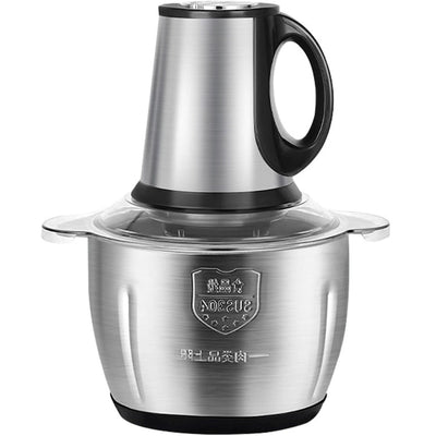 Tocator electric pentru carne si legume, capacitate 3L, 4 lame din otel inoxidabil de inalta calitate, putere 1000 W, recipient din inox, argintiu