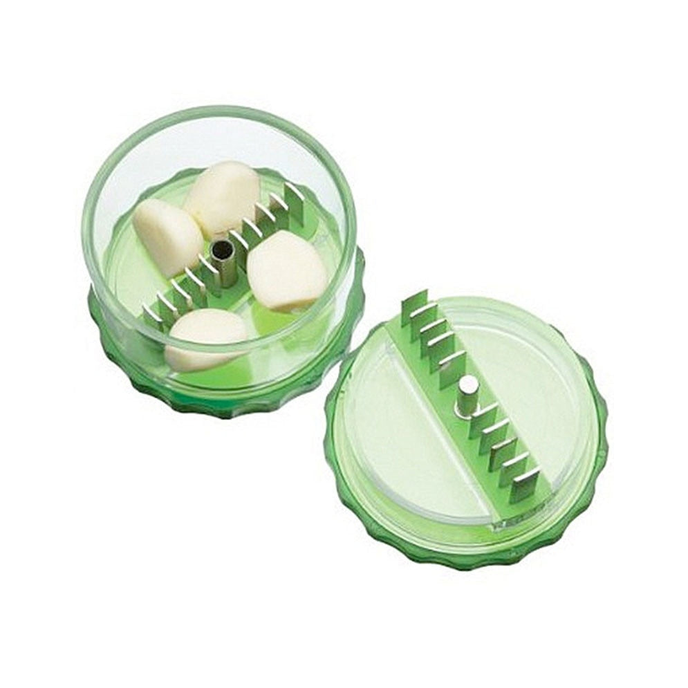 Tocator usturoi, garlic pro, cu 10 lame din otel, verde