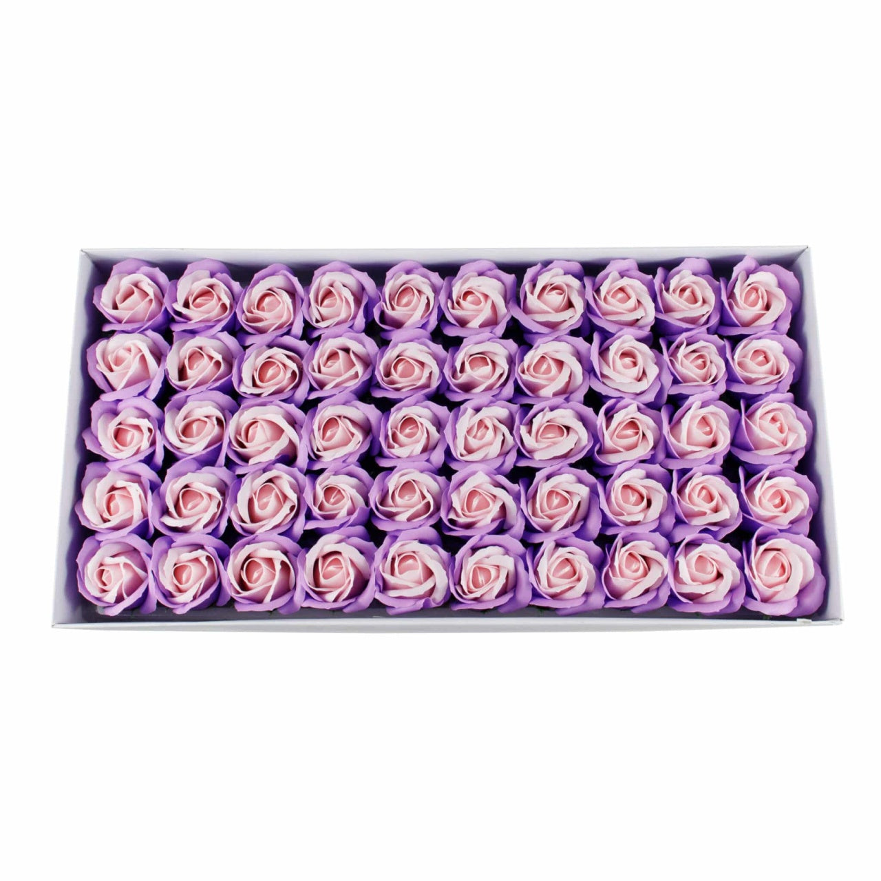 Trandafiri din sapun, 2 culori lila si roz pal, set 50 bucati