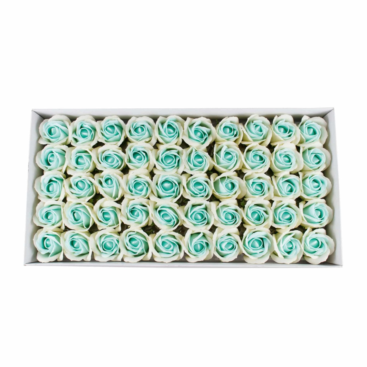 Trandafiri din sapun 2 culori verde fistic-alb, set 50 bucati