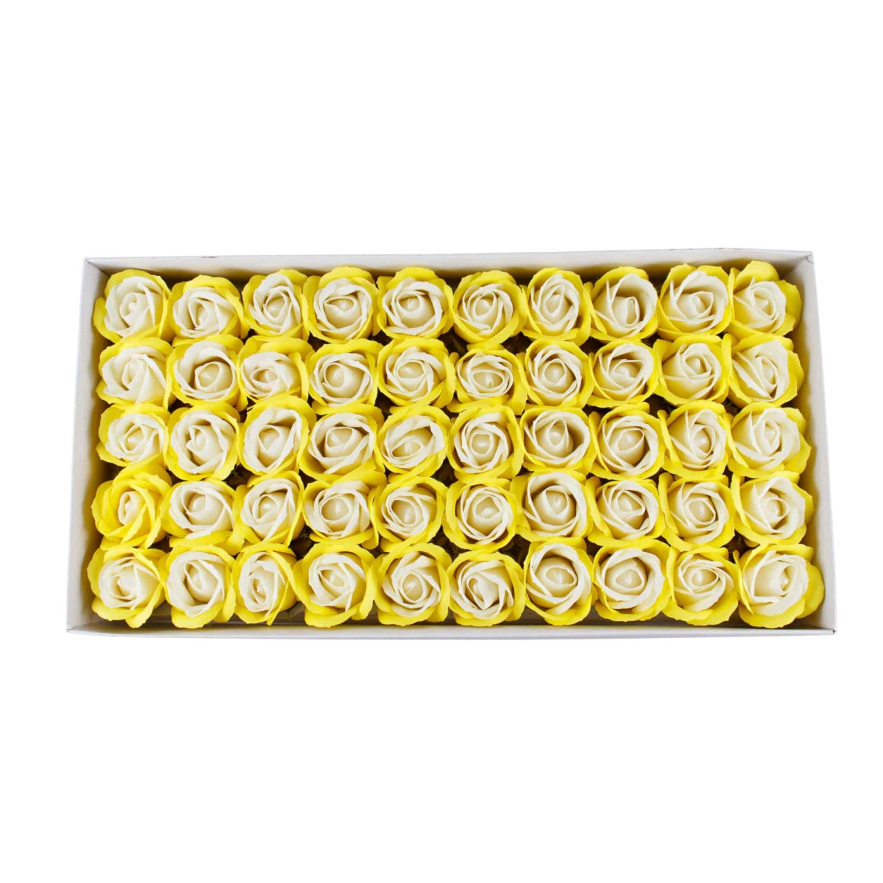 Trandafiri din sapun galben-alb, set 50 bucati cu parfum fin
