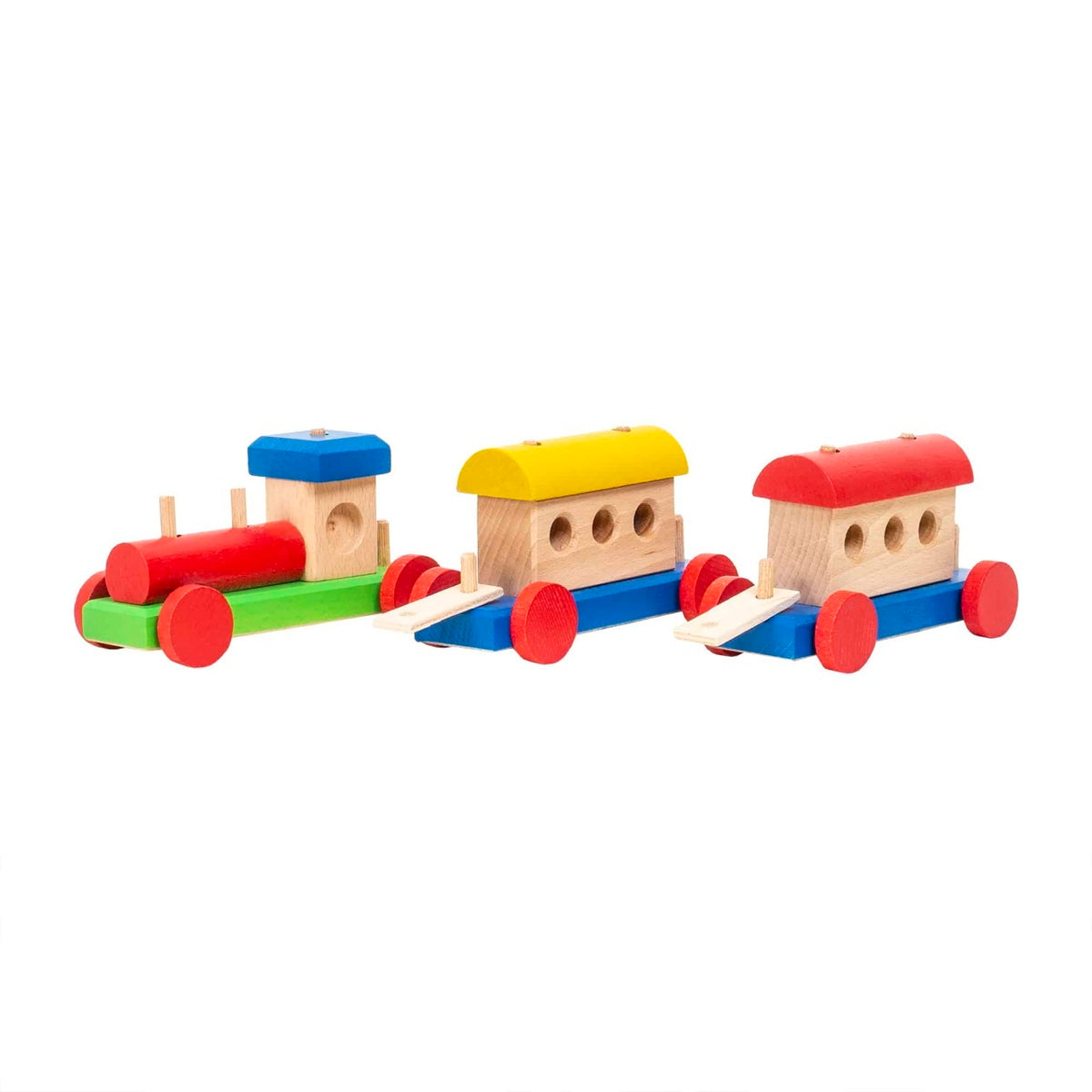 Trenulet din lemn fag cu locomotiva si 2 vagoane, 45x6x9cm