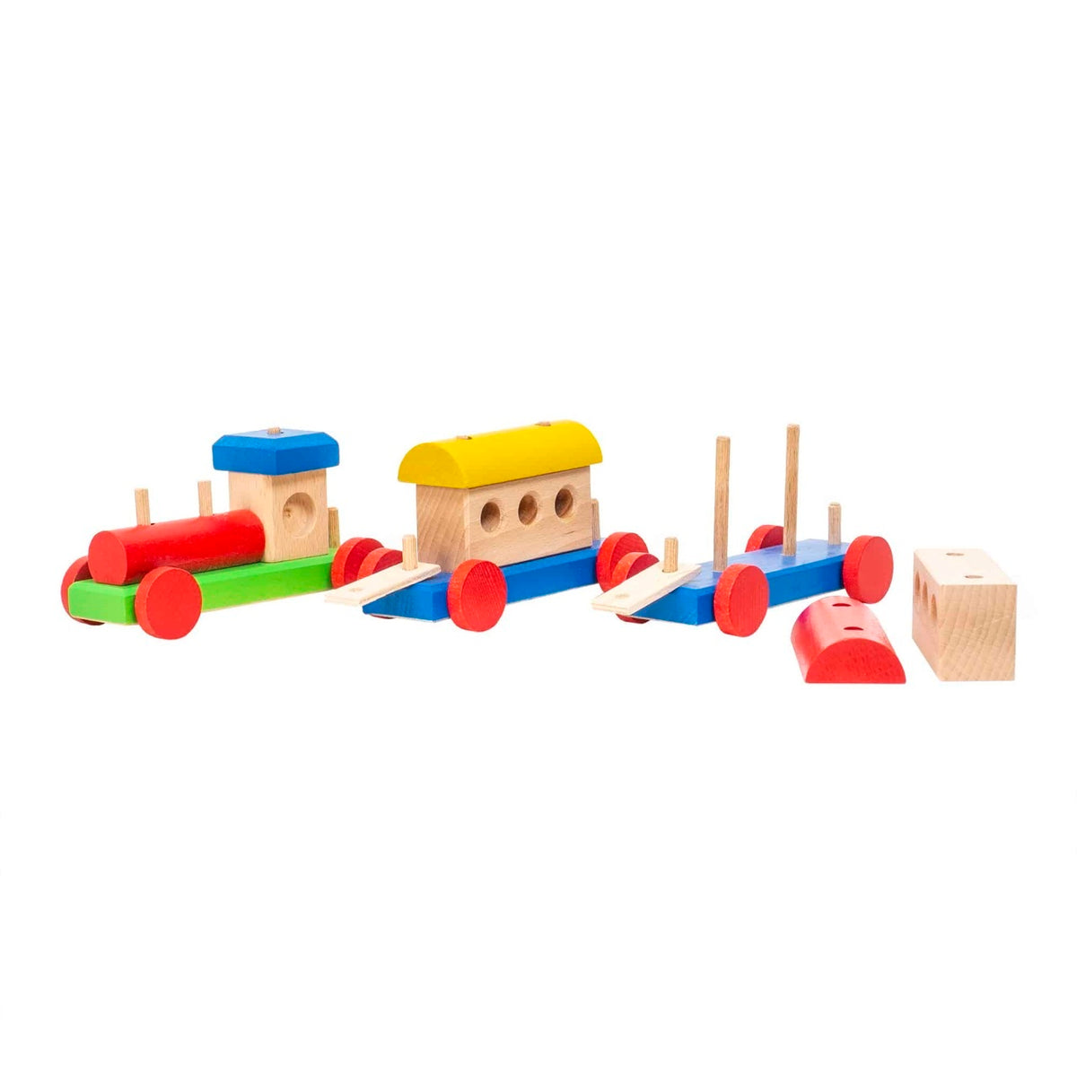 Trenulet din lemn fag cu locomotiva si 2 vagoane, 45x6x9cm
