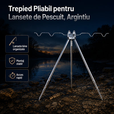 Trepied Pliabil pentru Lansete de Pescuit, Argintiu – imagine principală promoțională