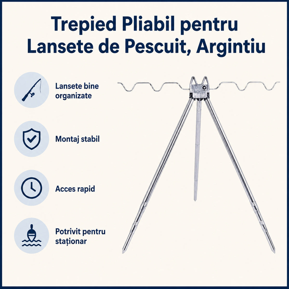 Trepied Pliabil pentru Lansete de Pescuit, Argintiu – caracteristici și beneficii