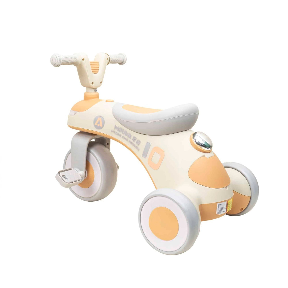 Tricicleta din plastic cu pedale, muzica si lumina, galben, pentru copii