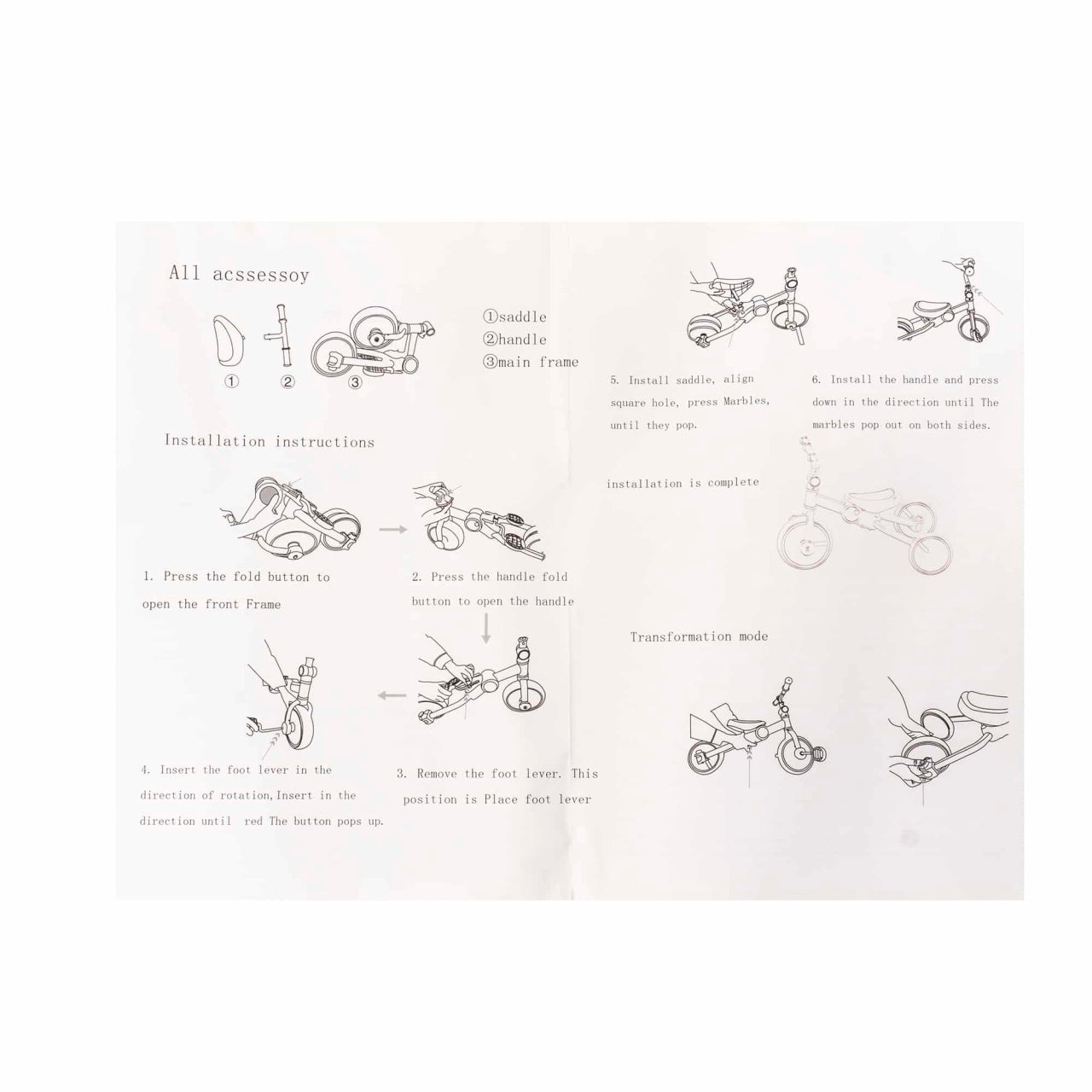 Tricicleta pliabila 2 in 1 pentru copii, reglabila, negru-rosu